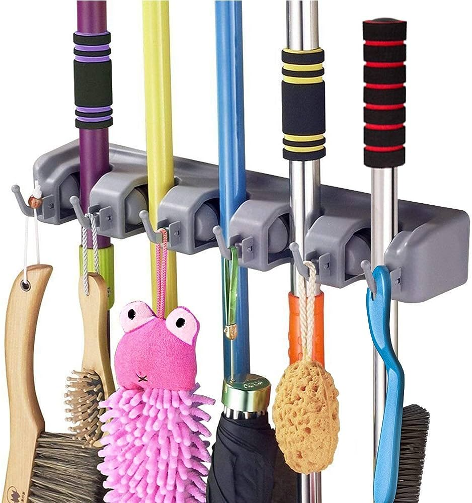 JAPP Wall Mounted Mop and Broom Holder, 5 Slot Position with 6 Hooks Garage  Storage Holder up to 11-Tools. : Amazon.in: Home Improvement