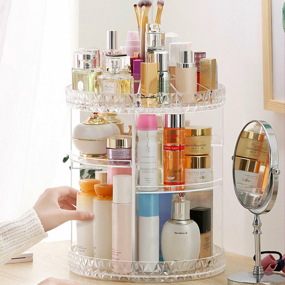 Image 1 - 360 Degree Acrylic Cosmetic Makeup Organizer Storage Box Shelf Rotating Display