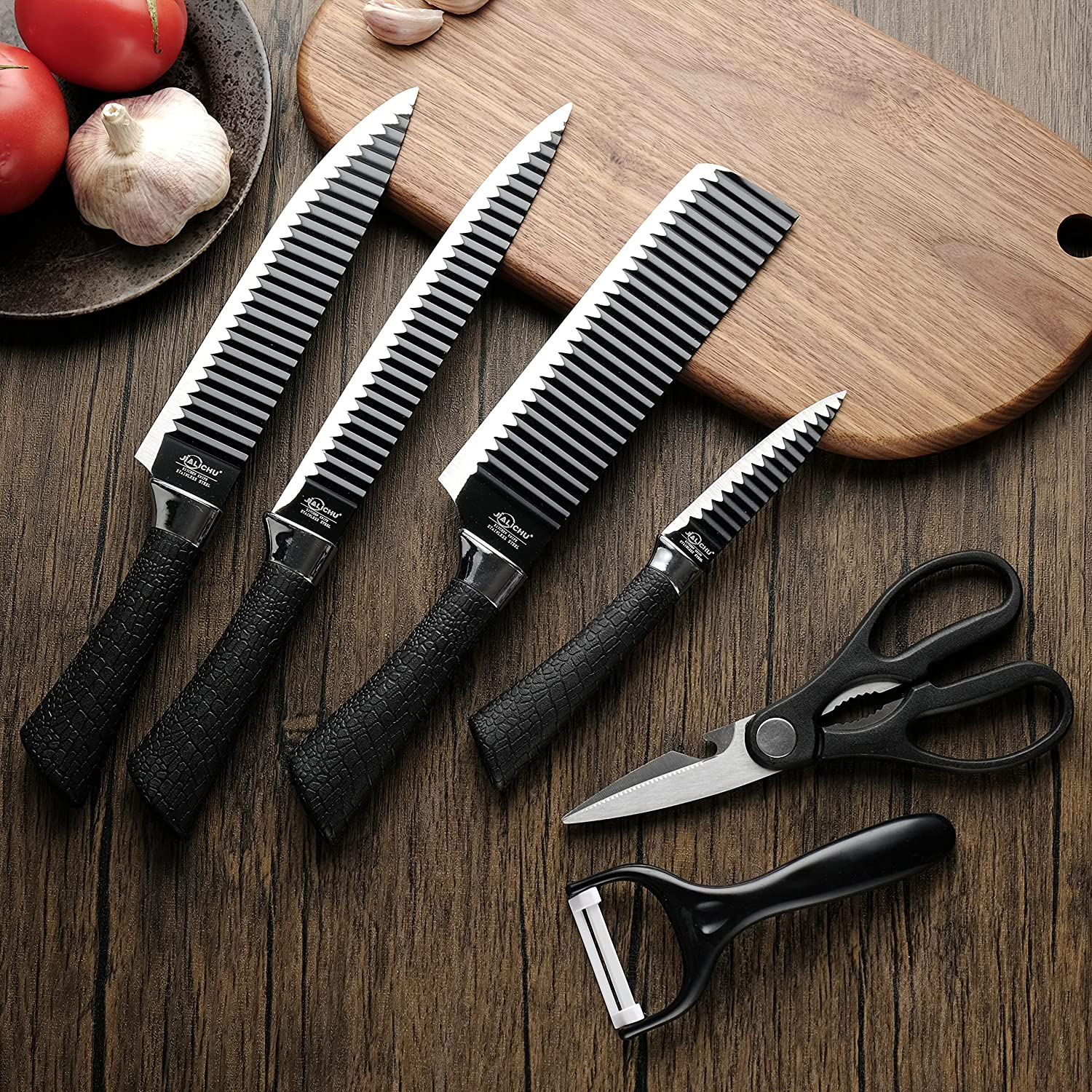 Buy Black Kitchen Knives Set with Giftbox, 6 Pieces kitchen knife set: 4  Pieces Stainless Steel sharp knives for Cutting, and with a Ceramic Peeler  and Scissors for vegetable Paring Cutting Online